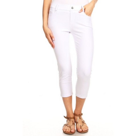 Pants - Women's Jeggings Pants Capri Stretchy Skinny White